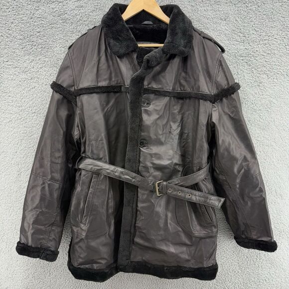 GENUINE REAL LEATHER RL Black Faux Fur Lined 3 Button Belted Jacket Womens 3XL‎ - Picture 1 of 12